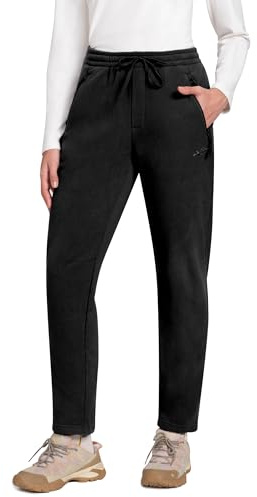 Pioneer Camp Winter Jogginghose Damen mit Sherpa Fleece – Lockere Sweatpants mit elastischem Bund und geradem Bein für Sport Yoga Gym(Black;M)