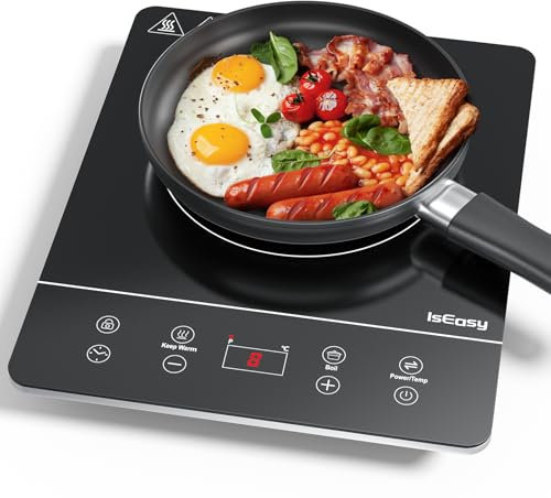 Piastra ad induzione,IsEasy piano Cottura a induzione elettrica con superficie in vetro cristallo nero, design portatile ultrasottile, controllo touch sensor e blocco di sicurezza,2100W