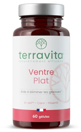VENTRE PLAT | Réduit l’Assimilation des Graisses et des Sucres | Contre Ballonnements et Ventre Gonflé | Actif Breveté ID-alG à l’Efficacité Démontrée | 60 Gélules Vegan | Made in France | Terravita