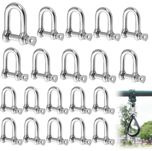 M5/M6 D Ring Shackles, 20pcs Stainless Steel Heavy Duty D-Rings Shackle Bolt Set for Camping Hiking Sailing Anchor Chain Chain Link Tow Traction Hook Accessory