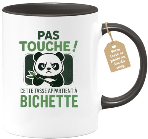 quotedazur Café-Croissant - Mug Bichette Personnalisé Femme - Pas Touche Cette Tasse De Café Est Réservée À Bichette - Cadeau Fille Adolescente Humour Humeur Matin - Noir/Céramique
