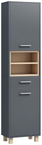 HOMCOM Colonna Bagno Moderna con Cassetto Armadietti 40x24x160 cm Grigio | 2 Vani Aperto, Mobile Bagno Salvaspazio Alta in Legno, Maniglie in Lega di Alluminio