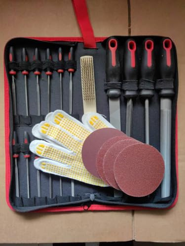 Keze 25 Pcs Metal File Set,Premium T12 Carbon Steel Flat/Half-Round/Round/Triangle Large Files,14 Pcs Needle Files with Case,4 Pcs Sandpaper,Brush,and A Pair of Gloves,for Woodworking.