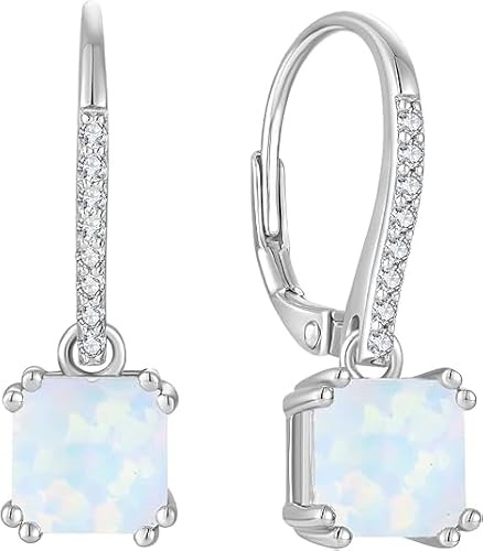 Starnny Ohrringe Silber 925 Damen Opal Anhänger Ohrhänger Schmuck Geschenk für Frauen (Quadrat)