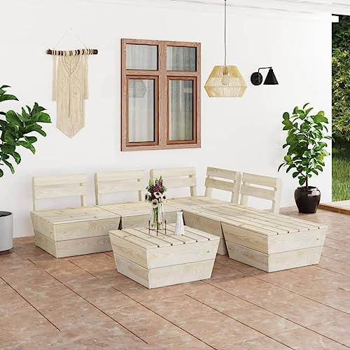 QJBSAVVA 6-TLG. Garten-Paletten-Lounge-Set 60 x 60 x 65 cm aus imprägniertem Fichtenholz, modularer Balkon-Sitzgruppe Beige-M, platzsparendes Outdoor-Möbelset für Garten Terrasse Balkon