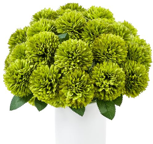 XIANNVXI 12 Stück Grün Kunstblumen wie Echt Chrysanthemen Künstliche Blumen Grüne Fake Blumen Plastikblumen Deko Vasen für Blumenarrangements, Hochzeiten, Heimdekorationen