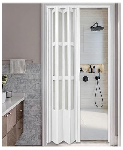 Portes de placard accordéon – Porte intérieure pliante avec matériel de montage, poignée et loquet – Séparateur de pièce d'intimité en PVC