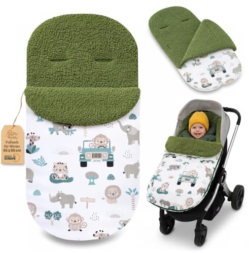 Winterfußsack Kinderwagen 90x45 cm aus Boucle: 90x45 cm – Fußsack Buggy kuschelweich gefüttert mit universeller Passform – waschbar 30 Grad windabweisend Baby Kleinkind Oeko-Tex Afrika