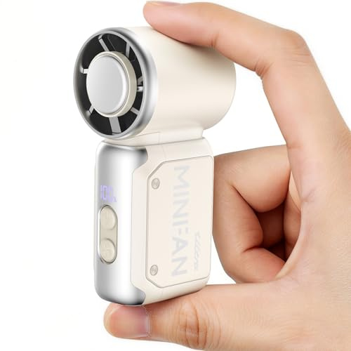 Neqraxis Ventilateur Portable,Ventilateur de Poche,Mini Fan 3600mAh Ventilateurs USB-C Rechargeable,5 Vitesses, Idéal pour Voyage, Plage, Camping-Beige