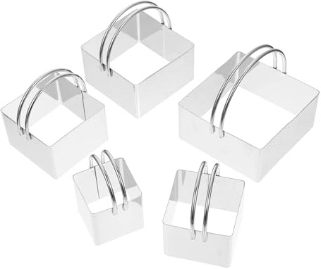 SHINEOFI Tagliabiscotti Quadrati in Acciaio Inox 5 Pezzi Manico, Stampo per Biscotti e Dolci, Resistente e Sicuro per Cucina Domestica, Pasticceria e Ristorazione