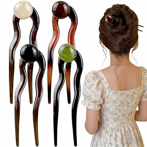 4 Stück U-förmige französische Haarnadeln Haarklammern, Elegante Perle Französisch Haarspange, Haarspangen Damen