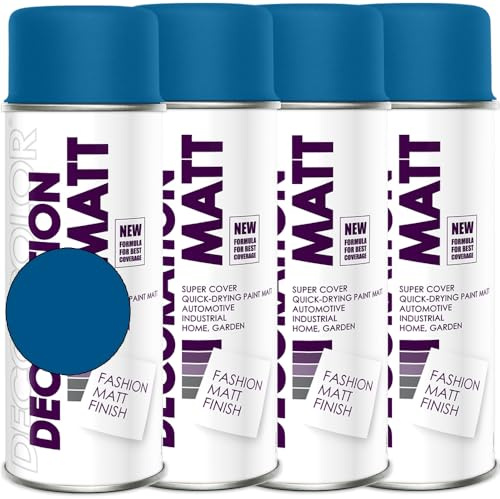 Deco Color 4er Sparpack Lackspray Matt nach RAL in 400ml zur Lackierung von Auto Stahl Aluminium Beton Holz (4 Dosen in signalblau MATT RAL 5005)