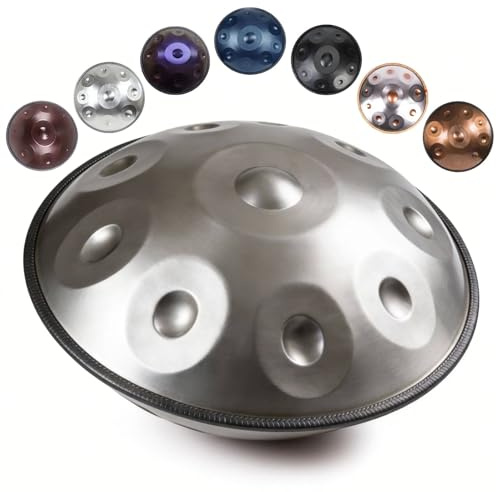 Handpan für Anfänger Und Erwachsene Stahl Handpan Trommel D Moll 9 10 12 Töne 22 Zoll 432Hz 440Hz für Meditation Yoga Klangheilung Entspannung Musiktherapie Instrument(Silver,440HZ/10 Note)