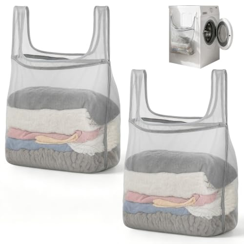 ecooe 2 Stück Groß Wäschesack für Waschmaschine mit Griff | mit Reißverschluss, 55X70cm Wäschebeutel für Hemd Jacke Hose Rock Plüsch, für den Heimgebrauch, Reisen, Urlaub und mehr