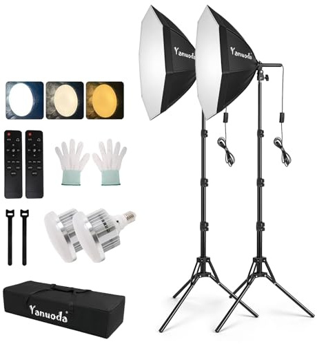 Uppsättning av 2 professionell softbox-belysning 50 cm x 50 cm – 2 x 95 W LED-studiolampor (3 000 – 7 500 K) för fotografering, video, porträttfotografering och streaming – omfattande softbox-kit