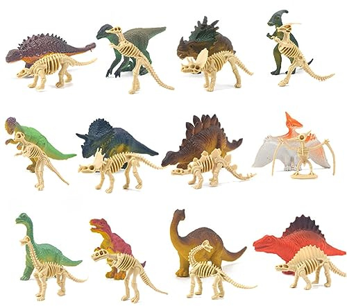 BEAHING Mini-Dinosaurierfiguren, 24 Stück/Set, Bunte Dinosaurierskelette, Knochen, Fossilien, Spielzeug für Kinder, realistisch