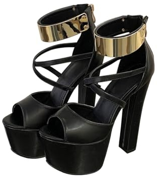 ODWTMRK Escarpins Femme Talon Haut Chaussures de Danse Sexy Plateforme Talons Bloc Fermeture éclair, Soirée Mariage Parti Sandales Mode Sangle de la Cheville