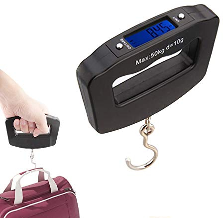 Mengshen Steelyard Mini balance portable pour bagages avec crochet de suspension et écran LCD rétroéclairé pour la maison, la ferme, l'usine, la chasse en plein air 50 kg