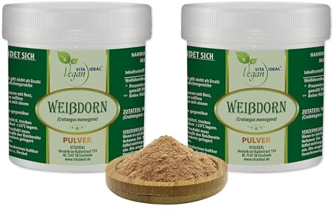 VITA IDEAL Vegan® WEIßDORN - Beeren 2x 300g PULVER - Crataegus Fruct - Tagesportion 1000mg WEISSDORNBEEREN, natürlich, pflanzlich & ohne Zusatzstoffe, Inklusive Messlöffel.