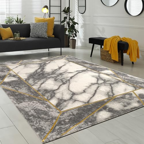 Paco Home Wohnzimmer-Teppiche Grau Gold Weich Marmor Optik Kurzflor mit vers. Designs, Grösse:160x230 cm, Farbe:Gold 5