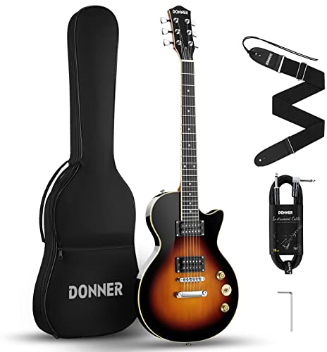 Donner E-Gitarre Set E Gitarren LP-Stil 39 Zoll Voller Größe mit Tasche, Gurt, Kabel (Sunburst)