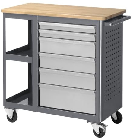 STIER Fahrbare Werkbank mit 6 Schubladen und 2 Fachböden BxTxH 960x450x950 mm