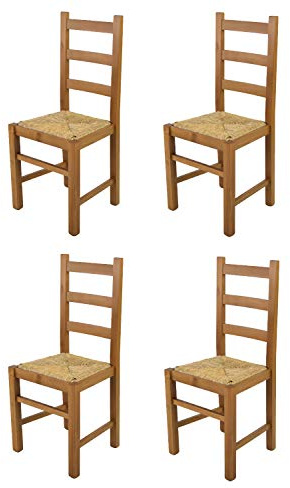 t m c s Tommychairs - Set 4 chaises Rustica pour Cuisine, Bar et Salle à Manger, Robuste Structure en Bois de hêtre peindré en Couleur chêne et Assise en Paille