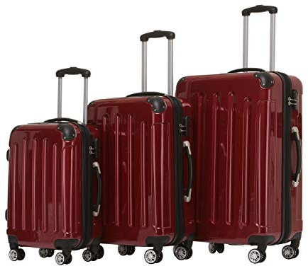 BEIBYE Zwillingsrollen 2048 Hartschale Trolley Koffer Reisekoffer in M-L-XL-Set in 15 Farben (Rot, Set)