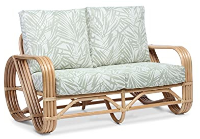 Desser Pretzel Cane 2 Seater Sofa – Fully Assembled Natural Rattan Indoor Living Room or Conservatory Sofa with UK Made Cushions in Tropical Fabric - H92cm x W134cm x D86cm | Natural Rattan