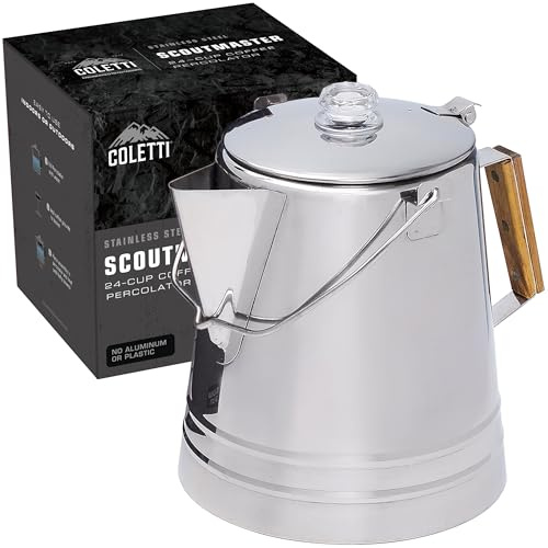 Coletti Butte Scoutmaster Camping-Kaffeekanne – Lagerfeuer-Kaffeekanne – Edelstahl-Kaffeemaschine für draußen oder den Herd (24 Tassen)