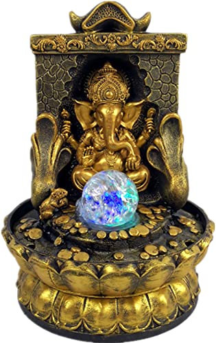 WKNBEU Indoor Water Fountain Tabletop Water Ganesha Garden Zen Fountain with Led Light Tabletop Decorative Waterfall Kit for Office and Home Decor