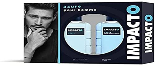 IMPACTO - Azure, Estuche de Regalo Hombre, Agua de Colonia 100 ml + After Shave 100 ml, Pack 2 Piezas, Eau de Toilette Natural y Masculina, Aroma Amaderado, Fragancia Fresca, Atrayente y Duradera