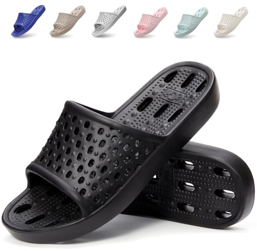 Xomiboe Shower Shoes For Men Women, Non Slip Bathroom Slippers Black EU46
