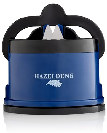 Knife Sharpener, Kitchen Knife Sharpener with PowerGrip Suction Base, Non-Slip Blade & Scissor Sharpener, Compact Manual Sharpener for Knives & Sscissors – Blue