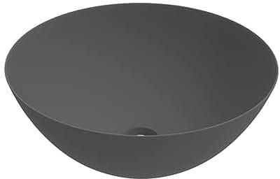ERCOS Lavabo D'appoggio Circolare In Ceramica, Lavabo Bagno Colore Grigio Opaco , Senza Troppopieno, Dimensioni 416x155 mm
