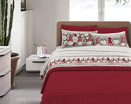 IlGruppone Completo Letto in Flanella Calda e Morbida Anti Pilling - Set Flanellato 3 Misure parure con Federe - Gnomi rosso - 1 Piazza