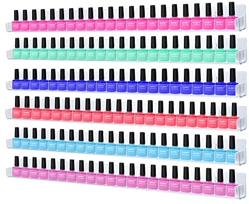 trophable 24in Nail Polish Rack Wall Mounted Shelf with Removable Anti-Slip End Inserts, 6 Pack Clear Acrylic Nail Polish Organizer Wall Rack Display 150 Bottles