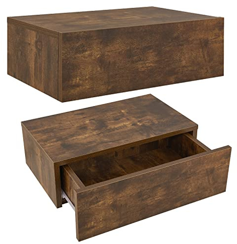 Juskys Étagère Murale Table de Chevet Suspendue Lot de 2 en Bois - 46 x 30 x 15 cm LPH - 1 Tiroir et Une Tablette - Montage Mural - Naturelle