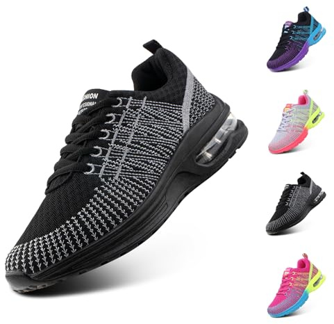 Hitmars Laufschuhe Damen Sportschuhe Luftpolster Atmungsaktiv Turnschuhe rutschfeste Leichtgewichts Straßenlaufschuhe Sneaker Joggingschuhe Walkingschuhe Fitness Schuhe Schwarz EU 41