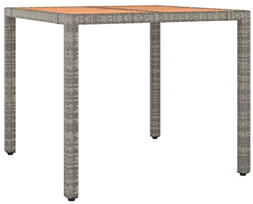 vidaXL Gartentisch, Garten Esstisch mit Holzplatte, Terrassentisch Stahlrahmen, Gartenmöbel Tisch, Grau Poly Rattan Massivholz Akazie