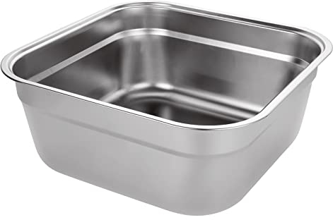 ASelected Washing Up Bowl, 304 Stainless Steel Large Rectangular 10 Litre Washing Basin, Dishtub, Mixing Bowl, Plastic Free, 33x33x13 cm