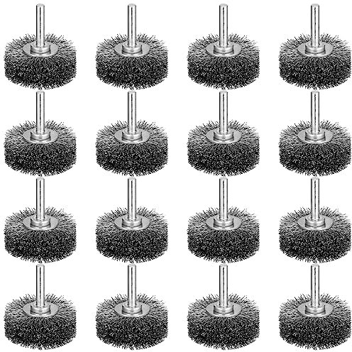 Bokon 16 Pcs 2 Inch Wire Wheel Brush Heavy Duty Drill Wire Brush for Rust Corrosion Paint Removal, 0.0118 Carbon Steel Wool, 1/4 Mounted Stem, 20000rpm