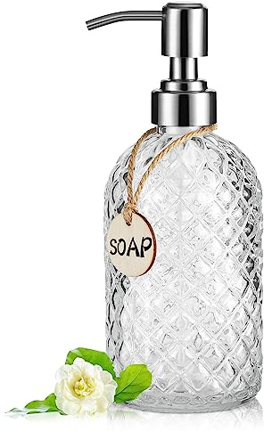 MOCLIF Transparenter Seifenspender Mit 304 Edelstahl-Pumpe für Badezimmer, Küche - Nachfüllbarer Flüssigglas-Spender für Handseife, Spülseife, Lotion, 473 ml