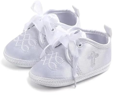 Be More by deals2thedoor - White Satin Cotton Baptism Baby Shoes -Baby Boys - Infant Cross Christening Crib Shoes - Newborn - 3 Months - 6 Months - 9 Months (6-9 Months)