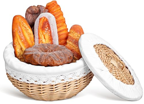 Basket-ball en osier avec couvercle - panier de pique-nique pour enfants Pâques en osier avec doublure amovible et housse pour servir pique-nique multi-usage pain conteneur et fruits, 9,8 pouces