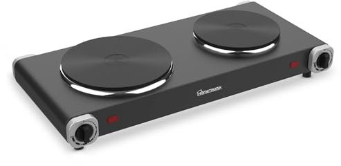 HomeTronix Electric Hotplate Double Hob Portable Electric Hot Plate, Dual Temperature Controls, 2500W, 2 Ring Table Top Stove for Cooking, Warming, Boiling, Frying, For Home & Caravan – Black/Silver