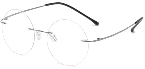 ABETOS Lesebrille Runde Randlose Blaulichtfilter Titan Lesebrillen Damen Herren Randlos Leicht Metall Rund Mode Computer Lesehilfe Sehhilfe mit Flexible Scharniere