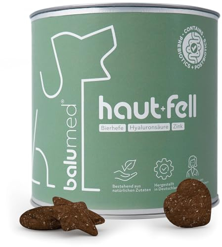 balumed® Snacks Haut+Fell hochkonzentriert mit Hyaluronsäure für Hund, Leckerli mit Präbiotika, Postbiotika, Bierhefe, Zink & Omega-3, Kamillenblüten, Vitamine B1 + E, Beta-Carotin, 325 g