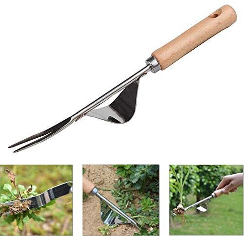 YAVO-EU Edelstahl Manueller Unkrautstecher, Garten Manueller Weeder Ampferstecher zur Garden Grundausstattung mit Holzgriff Gartengeräte Gartenwerkzeug (Style2)