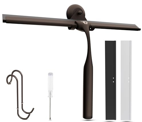 Wunset 25 cm Shower Squeegee, Large Window Squeegee - 6 Pieces Set Including 2 Replacement Silicone Lips, Squeegee Shower Cleaner for Shower Doors and Various Smooth Surfaces (25 cm, Bronze)